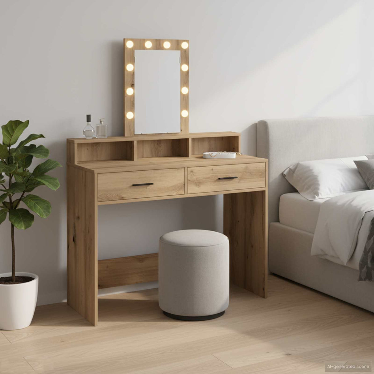 vidaXL Kaptafel met spiegellichten Wit 50 x 41 x 140 cm Bewerkt hout