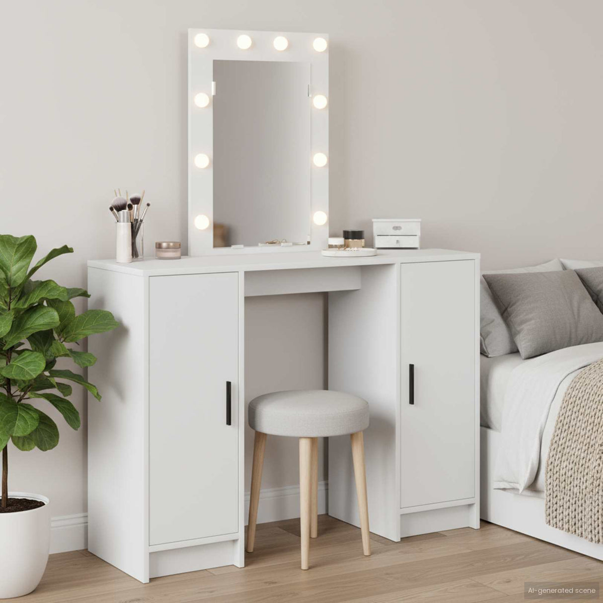 vidaXL Dressing Table with Mirror Lights White 102 x 33 x 135 cm Engineered Wood