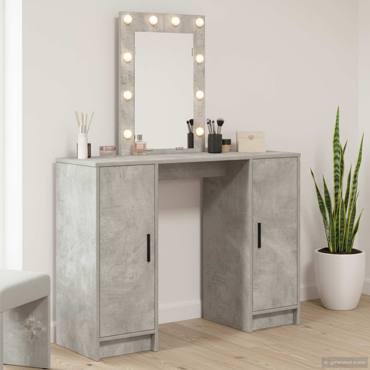 vidaXL Dressing Table with Mirror Lights White 102 x 33 x 135 cm Engineered Wood