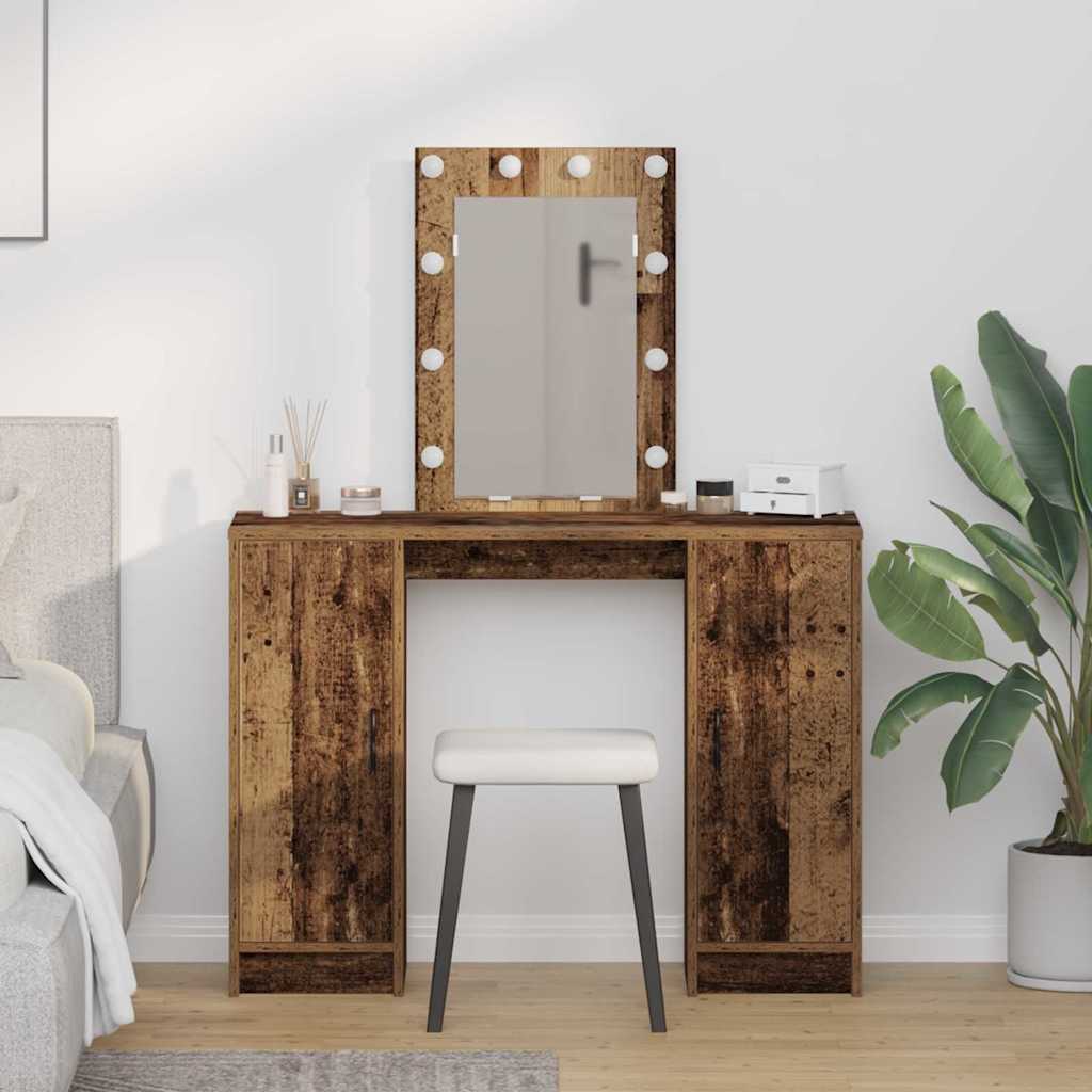 vidaXL Dressing Table with Mirror Lights White 102 x 33 x 135 cm Engineered Wood