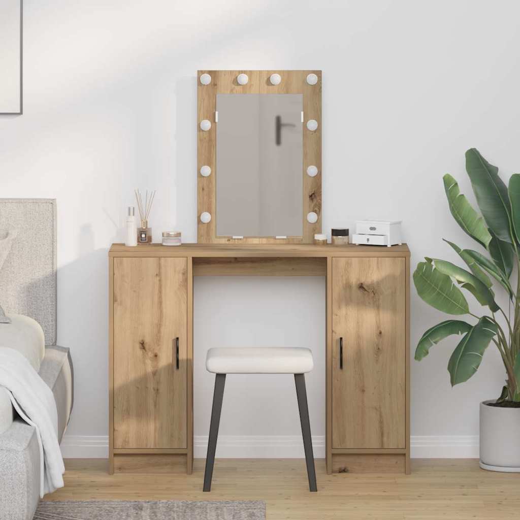vidaXL Dressing Table with Mirror Lights White 102 x 33 x 135 cm Engineered Wood