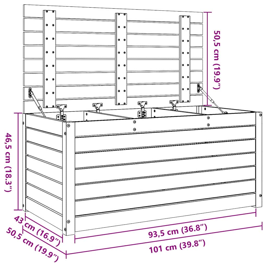 vidaXL Garden Storage Box 101x50.5x46.5 cm Solid Pine Wood