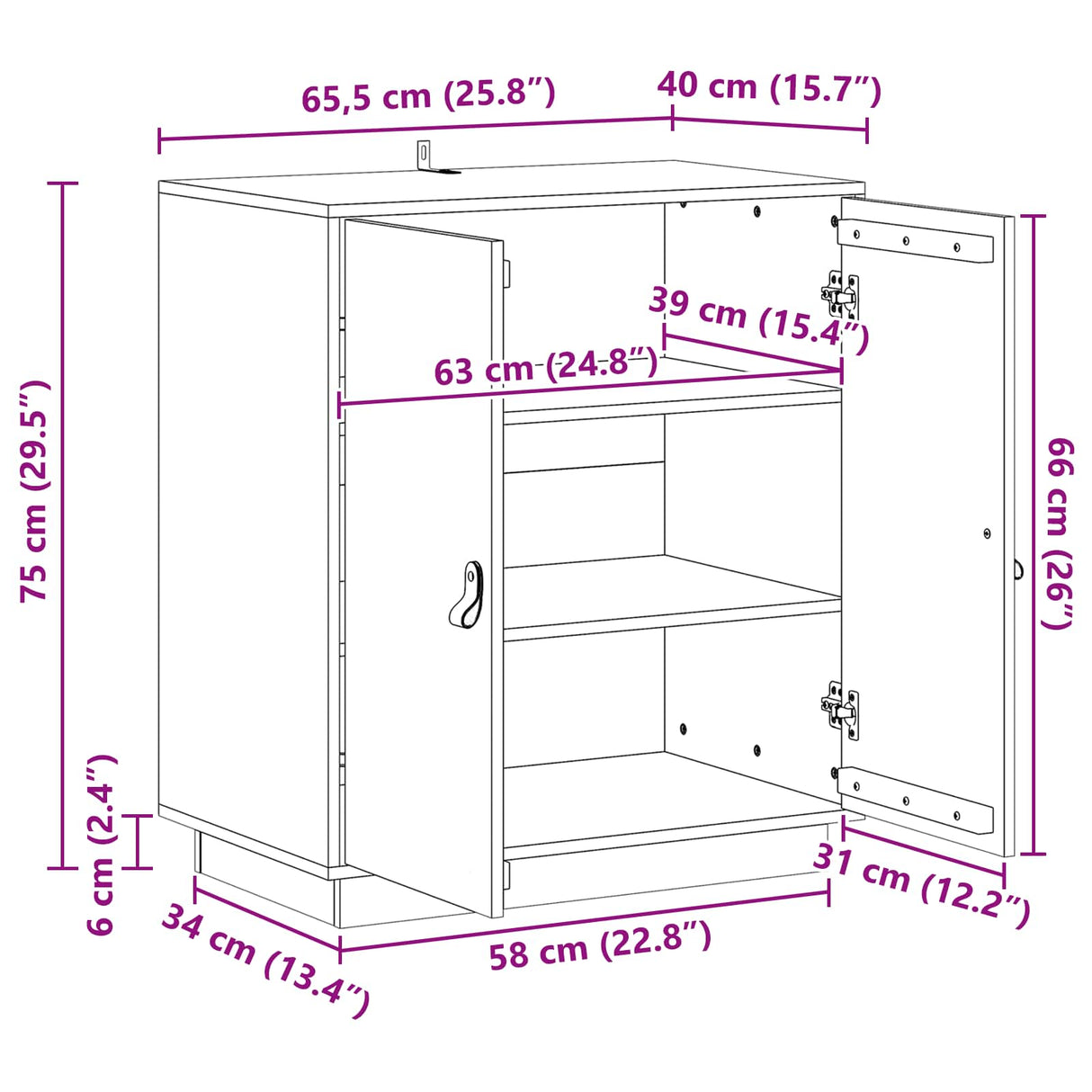 vidaXL Dressoir 65,5x40x75 cm massief grenenhout