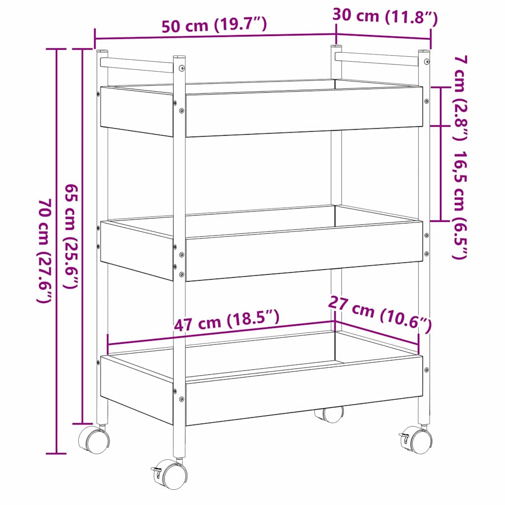 vidaXL Kitchen Trolley 50x30x70 cm Engineered Wood Black