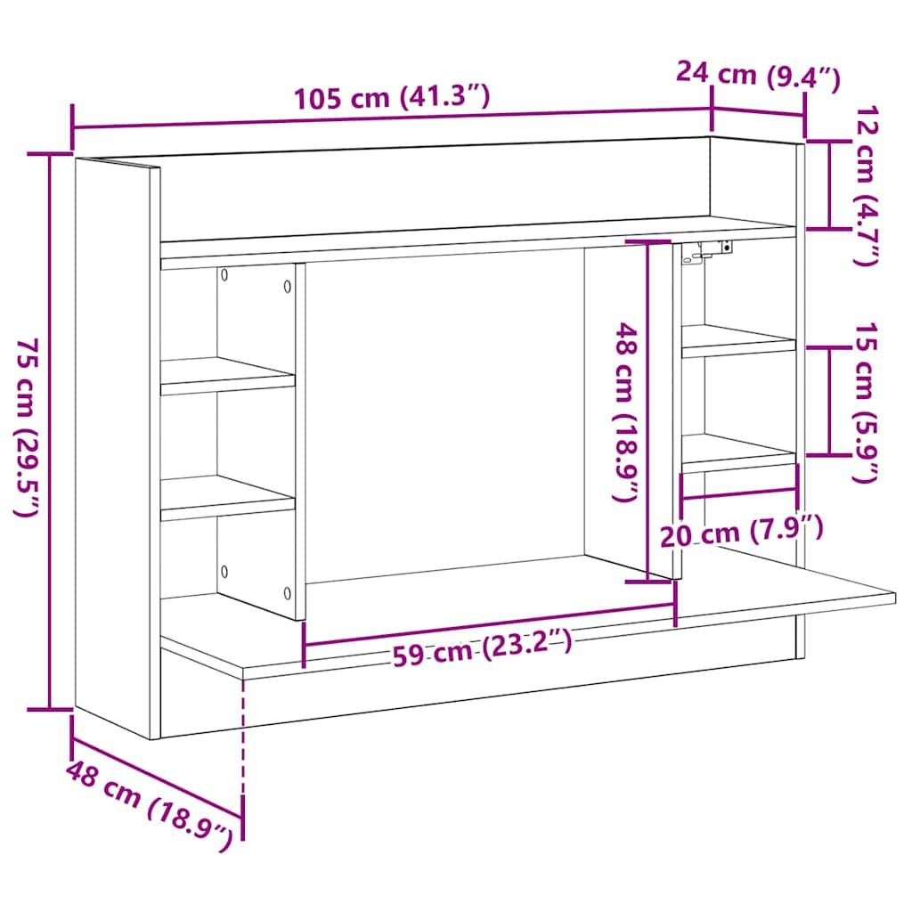 vidaXL Wandbureau 105x48x75 cm bewerkt hout wit
