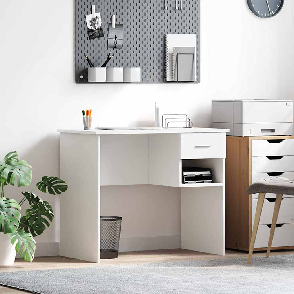 vidaXL Bureau met lade met plank Wit 90 x 49 x 75 cm Bewerkt hout