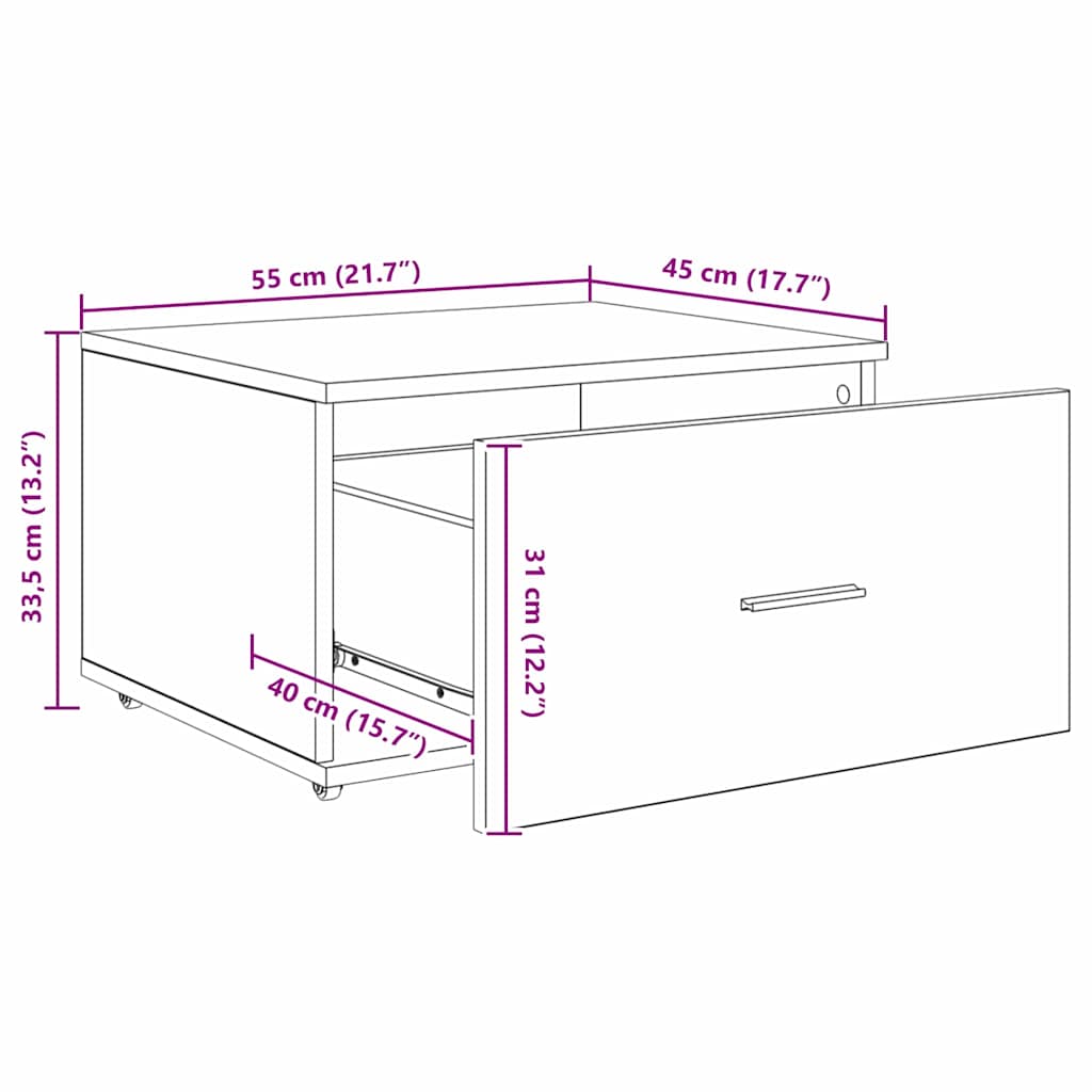 vidaXL Ladekast met wiel Wit 55 x 45 x 31 cm