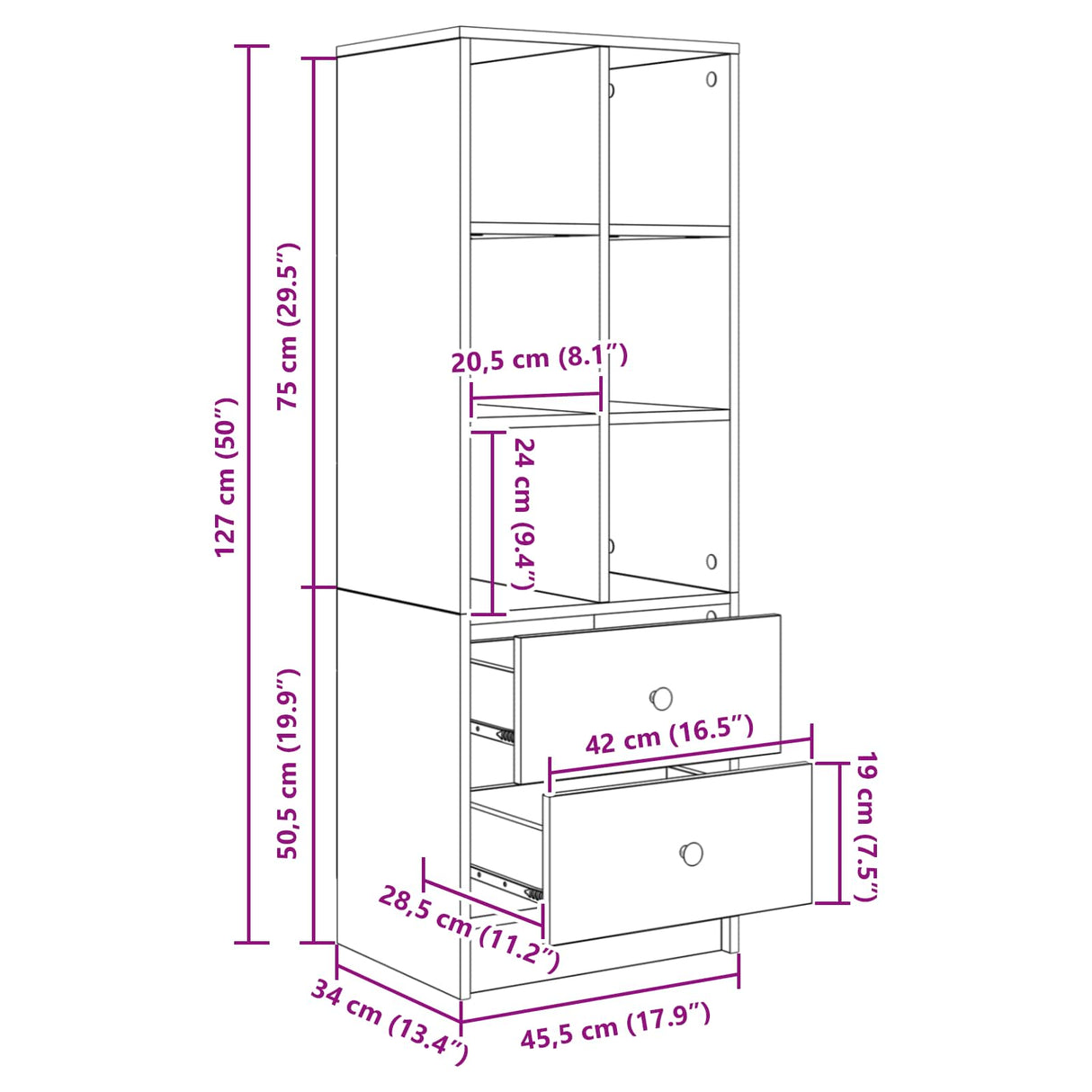 vidaXL Highboard met lade Wit 45,5 x 34 x 127 cm