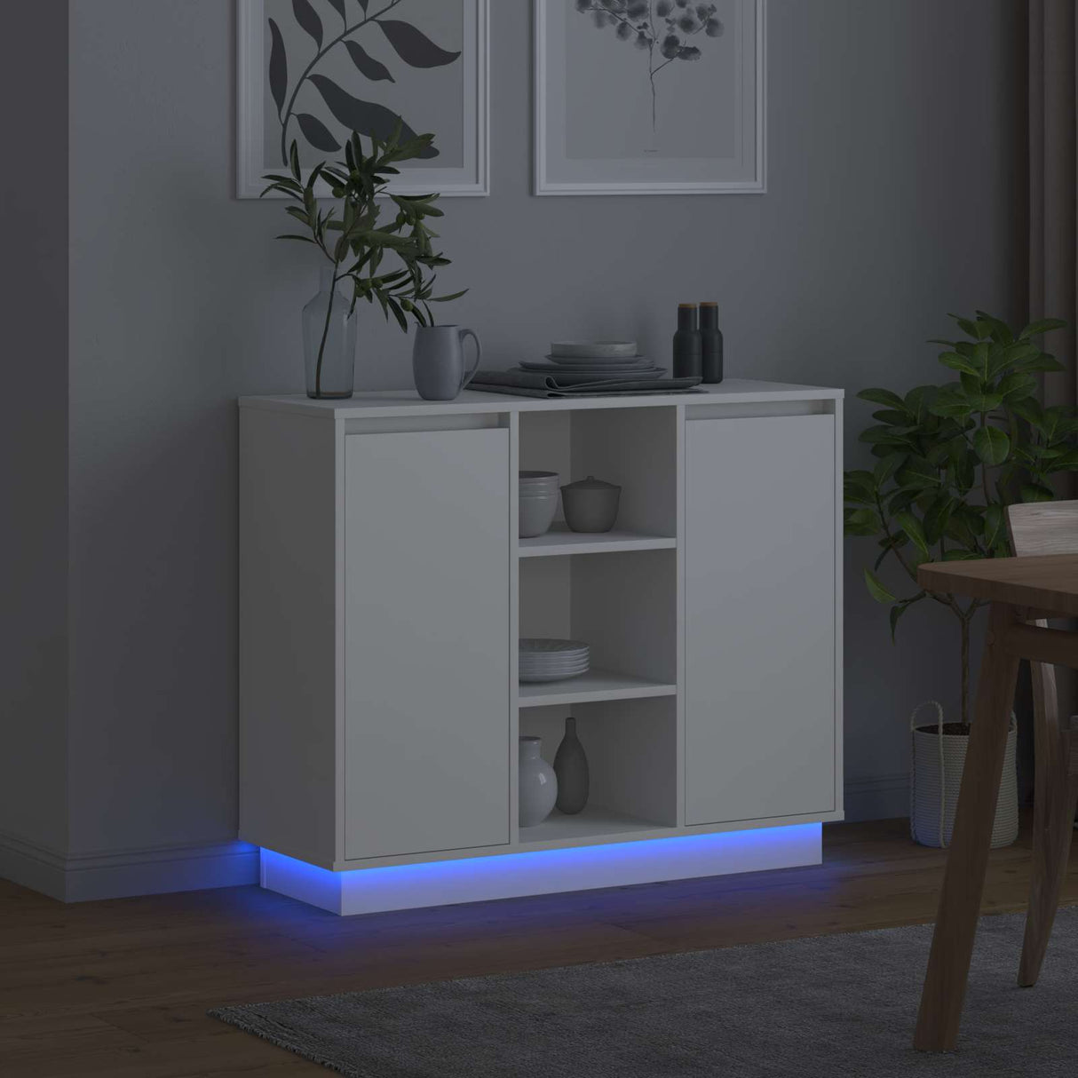 vidaXL LED Dressoir Wit 90 x 32 x 75 cm Bewerkt hout