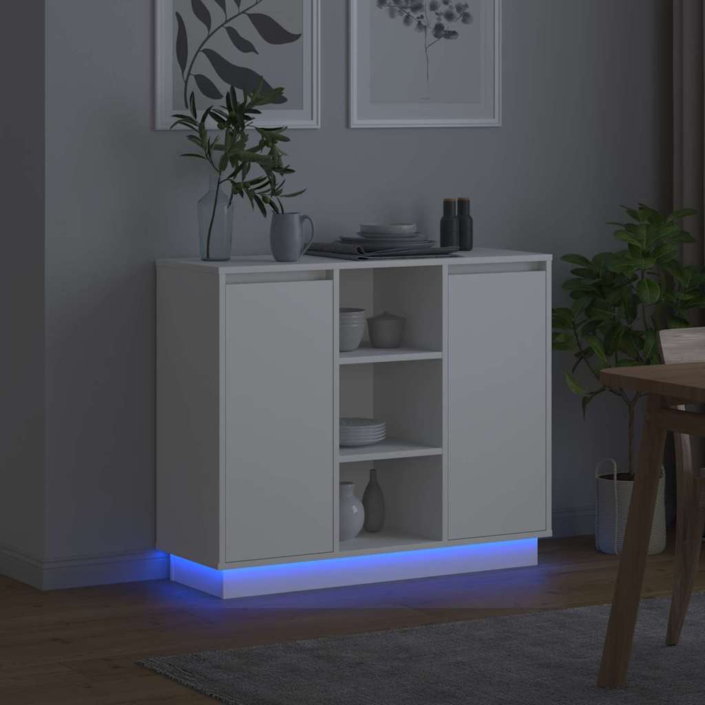 vidaXL LED Dressoir Wit 90 x 32 x 75 cm Bewerkt hout
