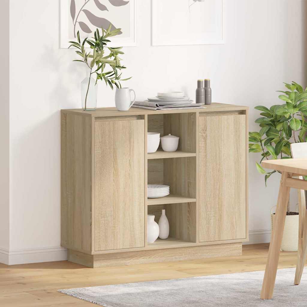 vidaXL LED Dressoir Wit 90 x 32 x 75 cm Bewerkt hout
