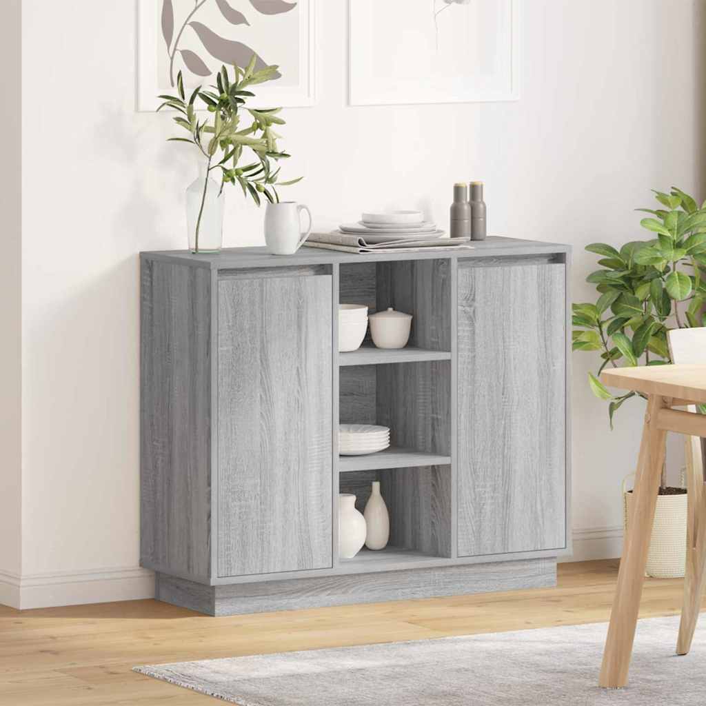 vidaXL LED Dressoir Wit 90 x 32 x 75 cm Bewerkt hout