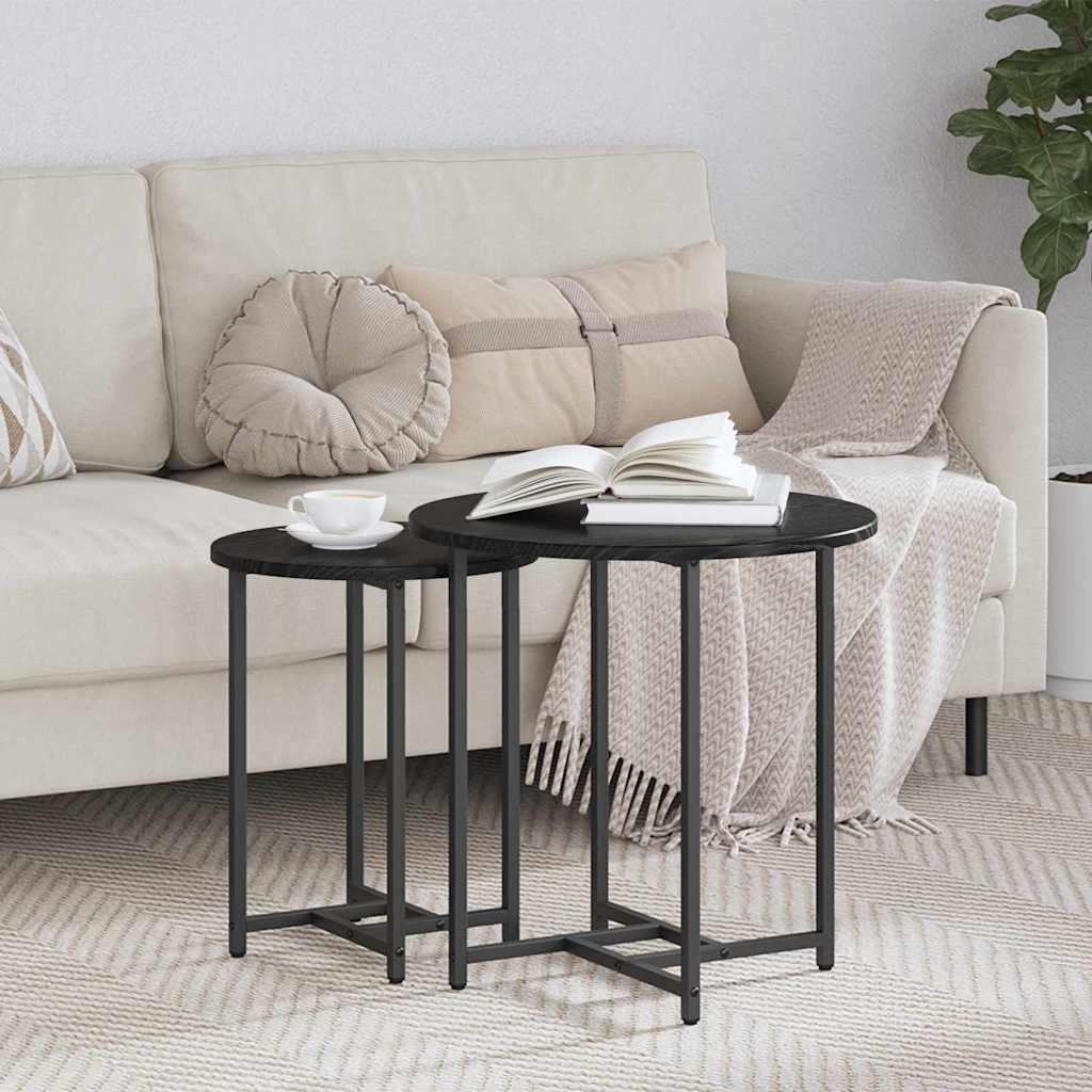 vidaXL Bijzettafelset 2 pcs Zwart Eiken