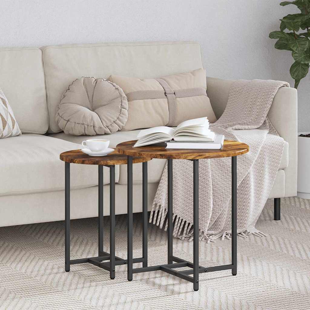 vidaXL Bijzettafelset 2 pcs Zwart Eiken