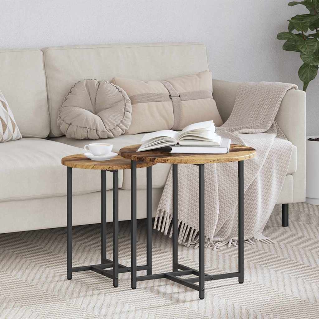 vidaXL Bijzettafelset 2 pcs Zwart Eiken