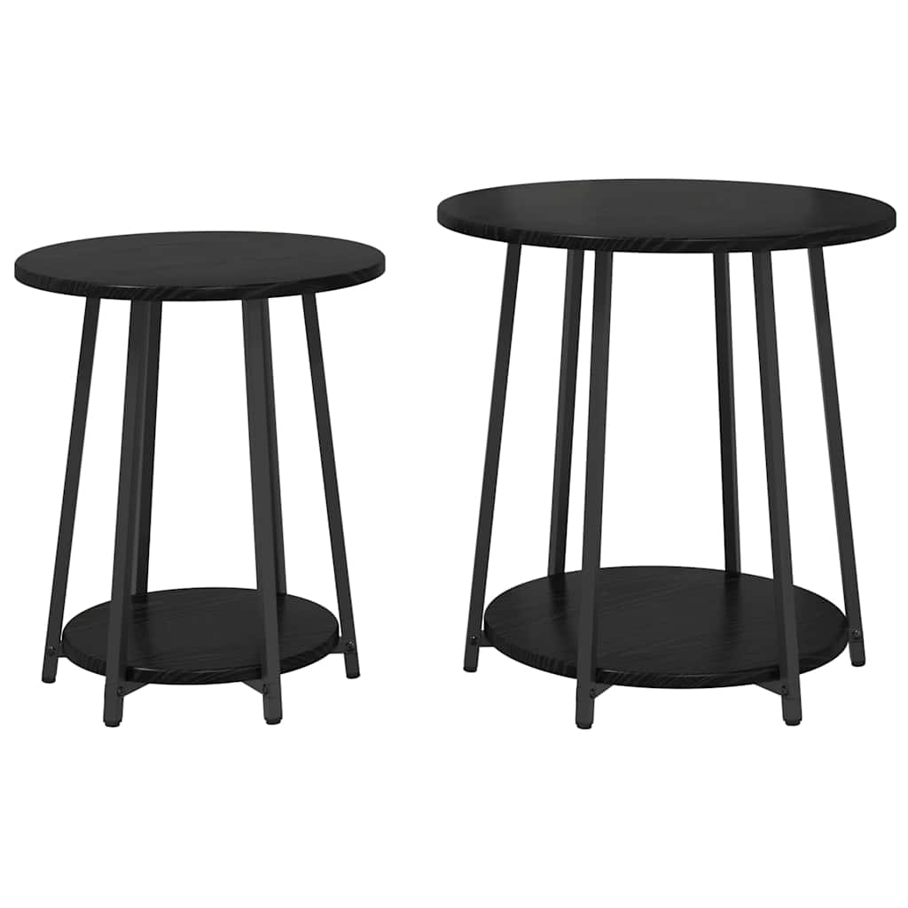 vidaXL Bijzettafelset met plank 2 pcs Zwart Eiken