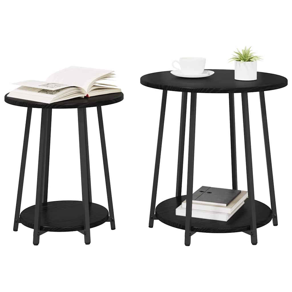 vidaXL Bijzettafelset met plank 2 pcs Zwart Eiken