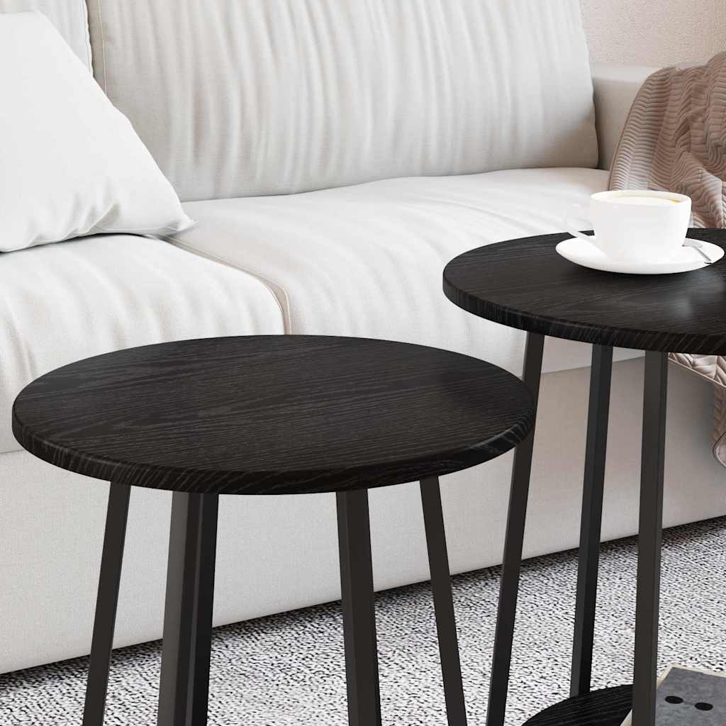 vidaXL Bijzettafelset met plank 2 pcs Zwart Eiken