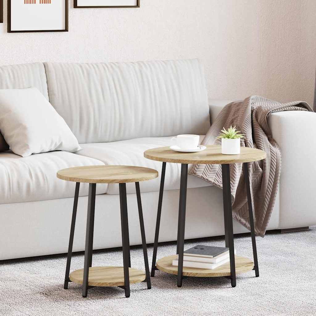vidaXL Bijzettafelset met plank 2 pcs Zwart Eiken