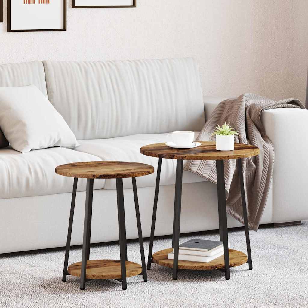 vidaXL Bijzettafelset met plank 2 pcs Zwart Eiken