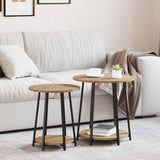 vidaXL Bijzettafelset met plank 2 pcs Zwart Eiken