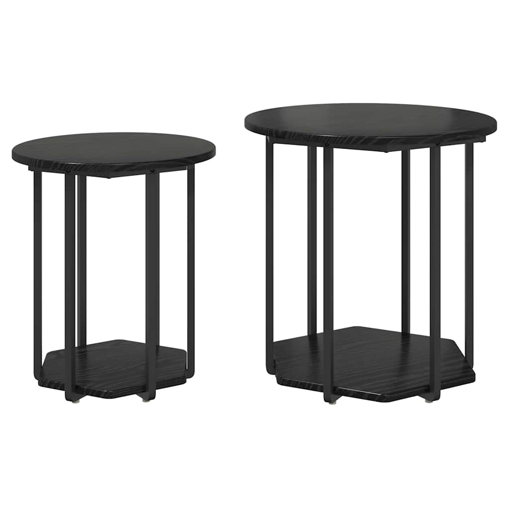 vidaXL Bijzettafelset met plank 2 pcs Zwart Eiken