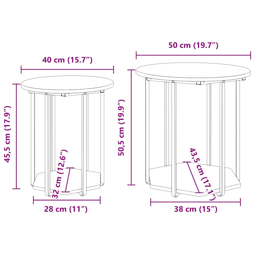 vidaXL Bijzettafelset met plank 2 pcs Zwart Eiken