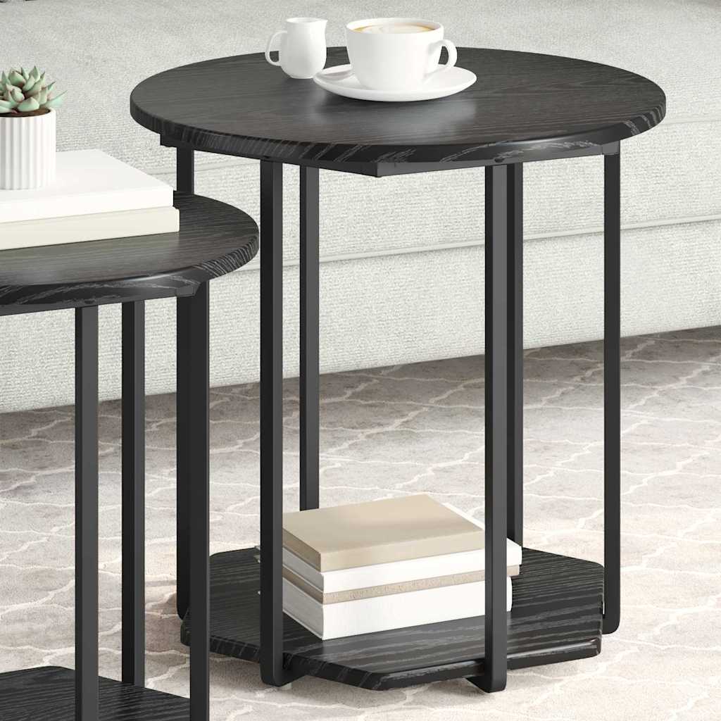 vidaXL Bijzettafelset met plank 2 pcs Zwart Eiken