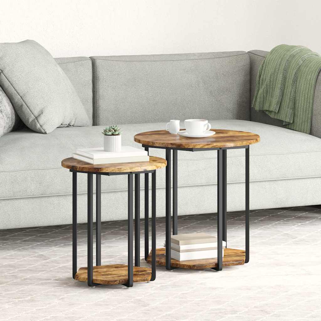vidaXL Bijzettafelset met plank 2 pcs Zwart Eiken