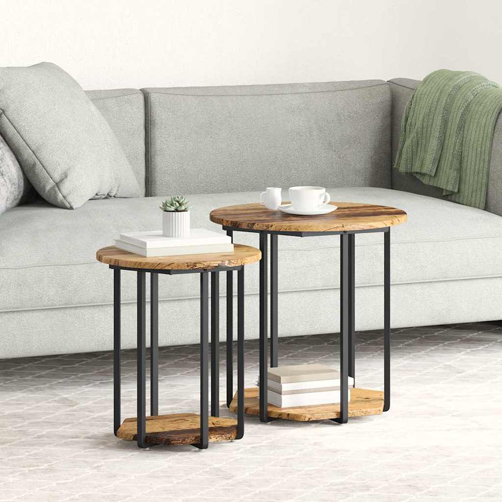 vidaXL Bijzettafelset met plank 2 pcs Zwart Eiken