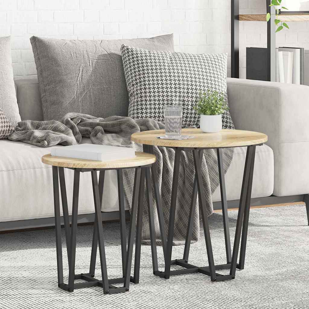 vidaXL Side Table Set 2 pcs Black Oak