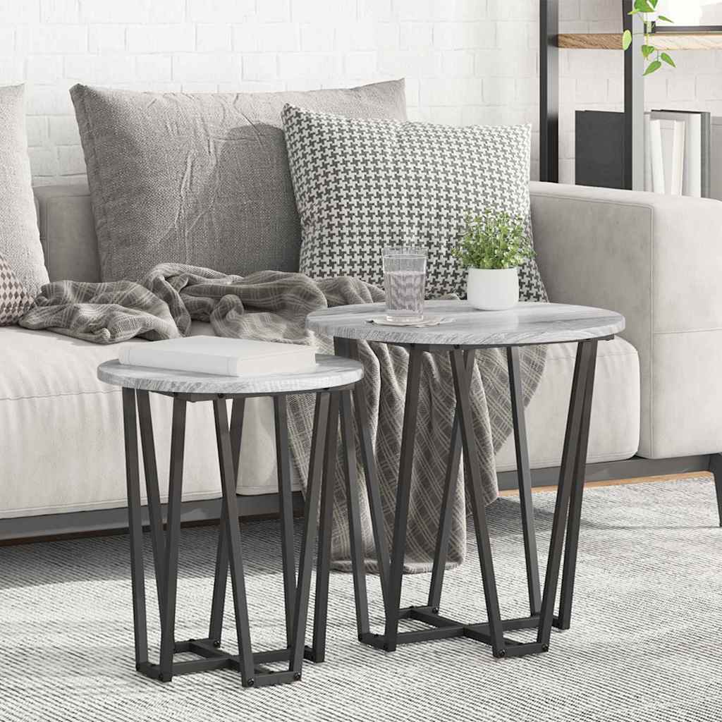 vidaXL Side Table Set 2 pcs Black Oak