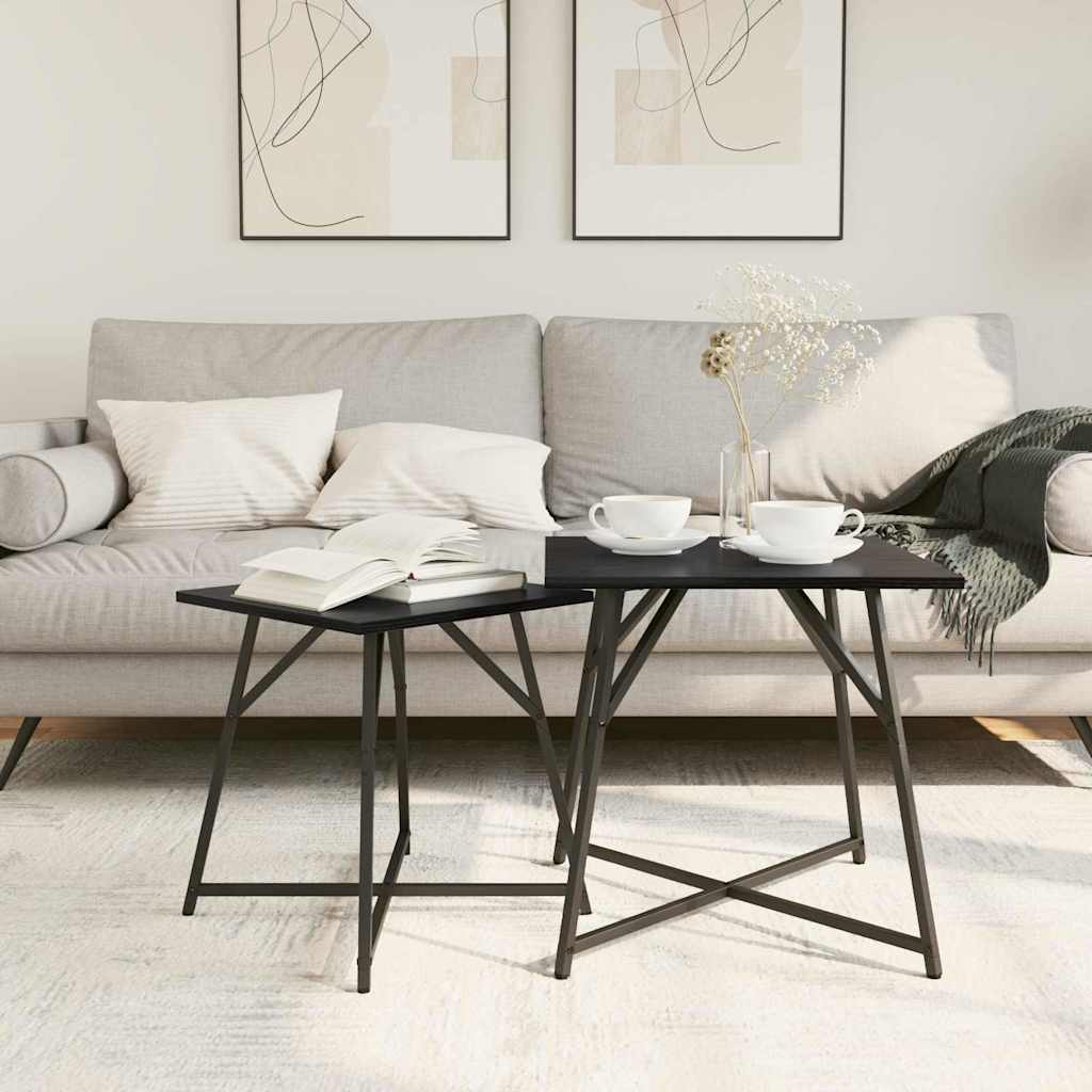 vidaXL Bijzettafelset 2 pcs Zwart Eiken