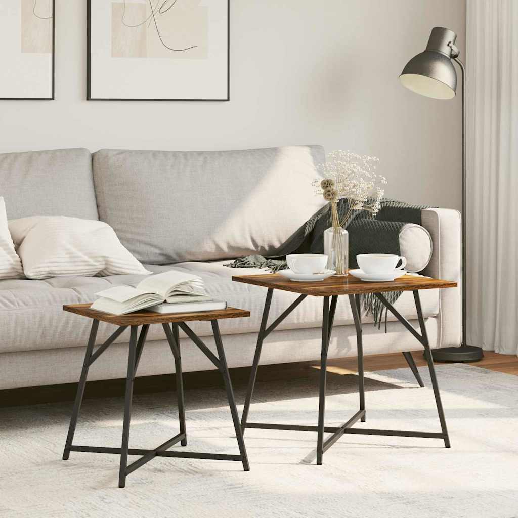 vidaXL Bijzettafelset 2 pcs Zwart Eiken