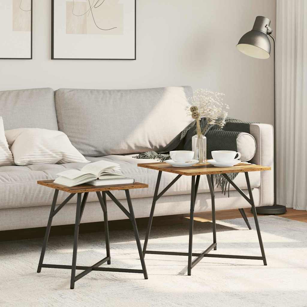 vidaXL Bijzettafelset 2 pcs Zwart Eiken