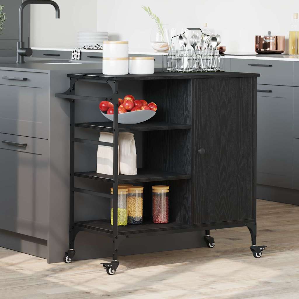 vidaXL Keukentrolley 87,5x38,5x84,5 cm bewerkt hout zwart
