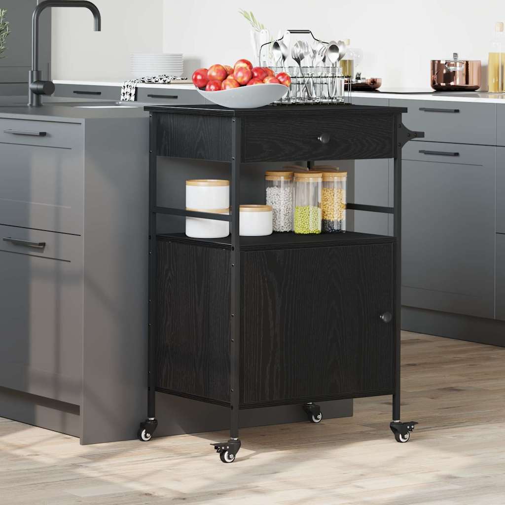 vidaXL Keukentrolley 56x43x89,5 cm bewerkt hout zwart