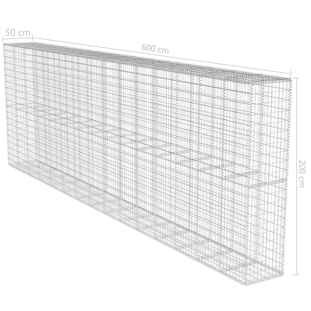 vidaXL Gabion Wall with Lid 600x50x100 cm Galvanized Steel