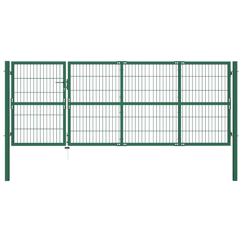 vidaXL Garden Gate with Posts 350x100 cm Steel Green