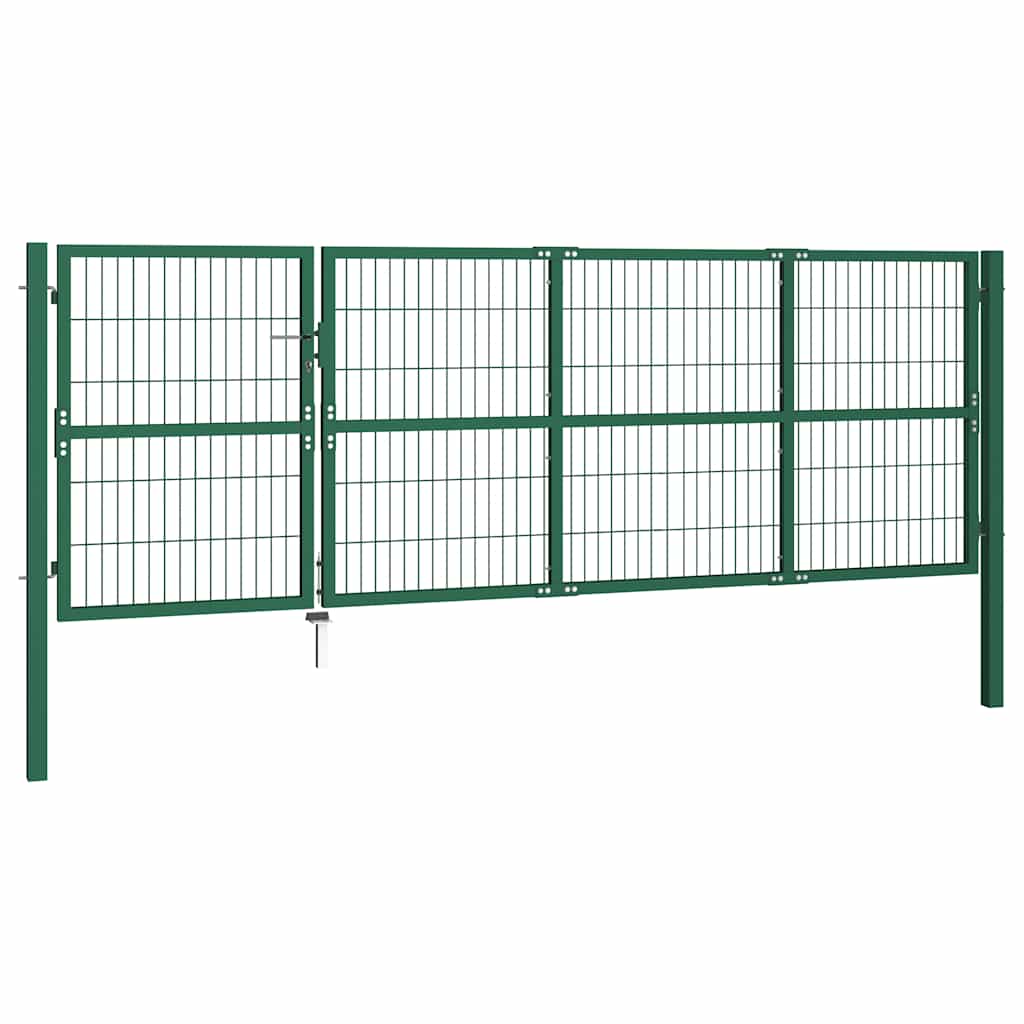 vidaXL Garden Gate with Posts 350x100 cm Steel Green