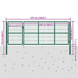 vidaXL Garden Gate with Posts 350x100 cm Steel Green