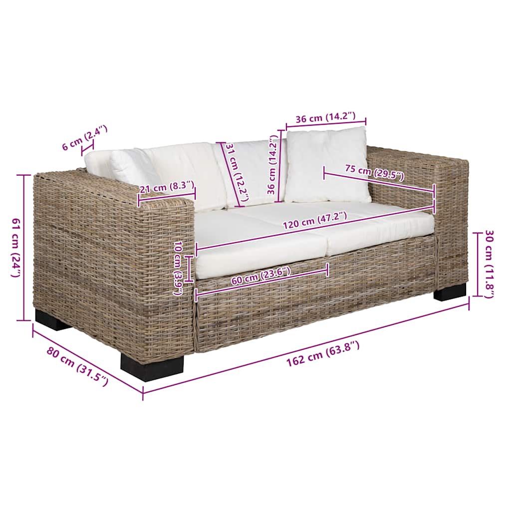 vidaXL 2-Seater Sofa Set Rattan 7-Piece