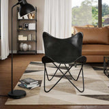 vidaXL Butterfly Chair Real Leather Black
