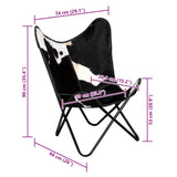 vidaXL Butterfly Chair Real Leather Black