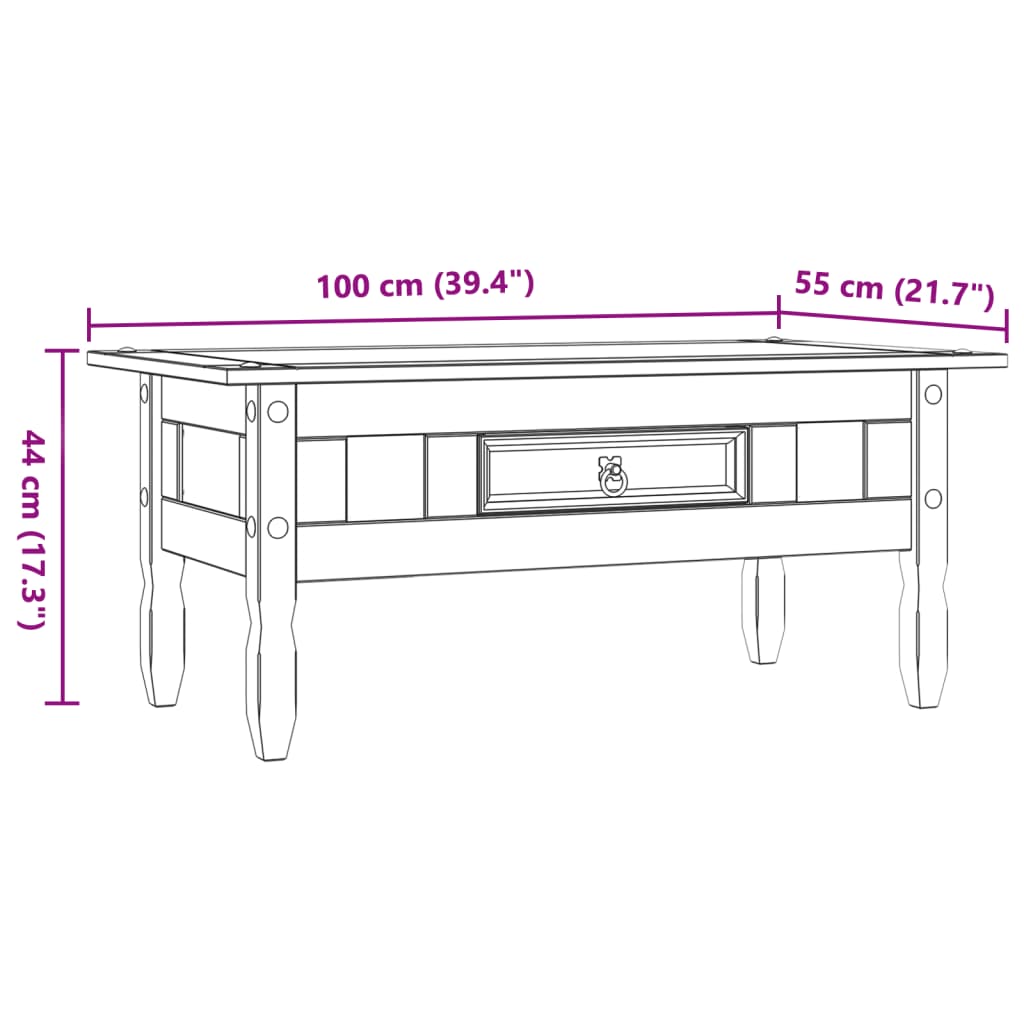 vidaXL Coffee table Mexican Pine Corona Style 100x55x44 cm