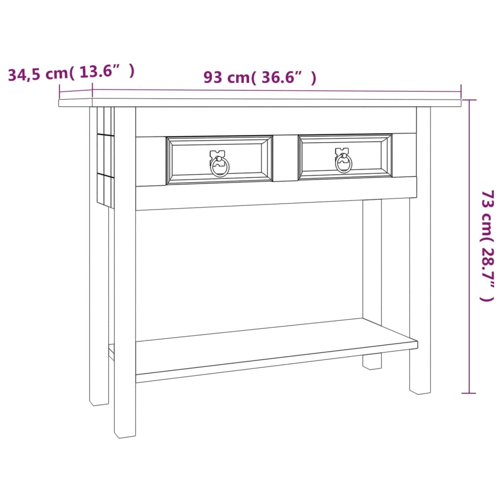 vidaXL Console Table Mexican Pine Wood Corona Style 93x34.5x73 cm