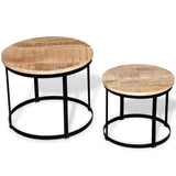 vidaXL 2-delige Salontafelset rond 40/50 cm ruw mangohout