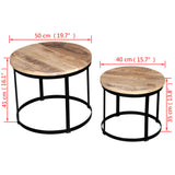 vidaXL 2-delige Salontafelset rond 40/50 cm ruw mangohout