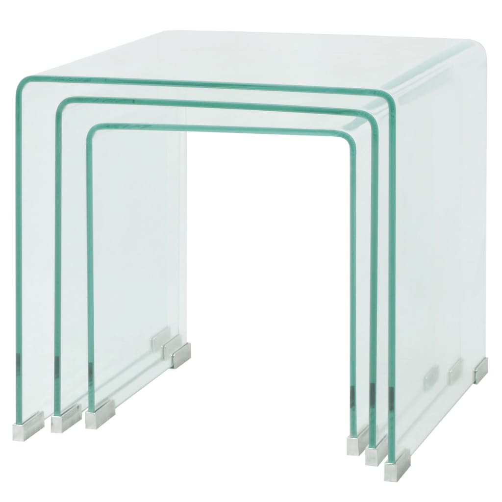 vidaXL Side Table Set 3-piece Transparent Tempered Glass
