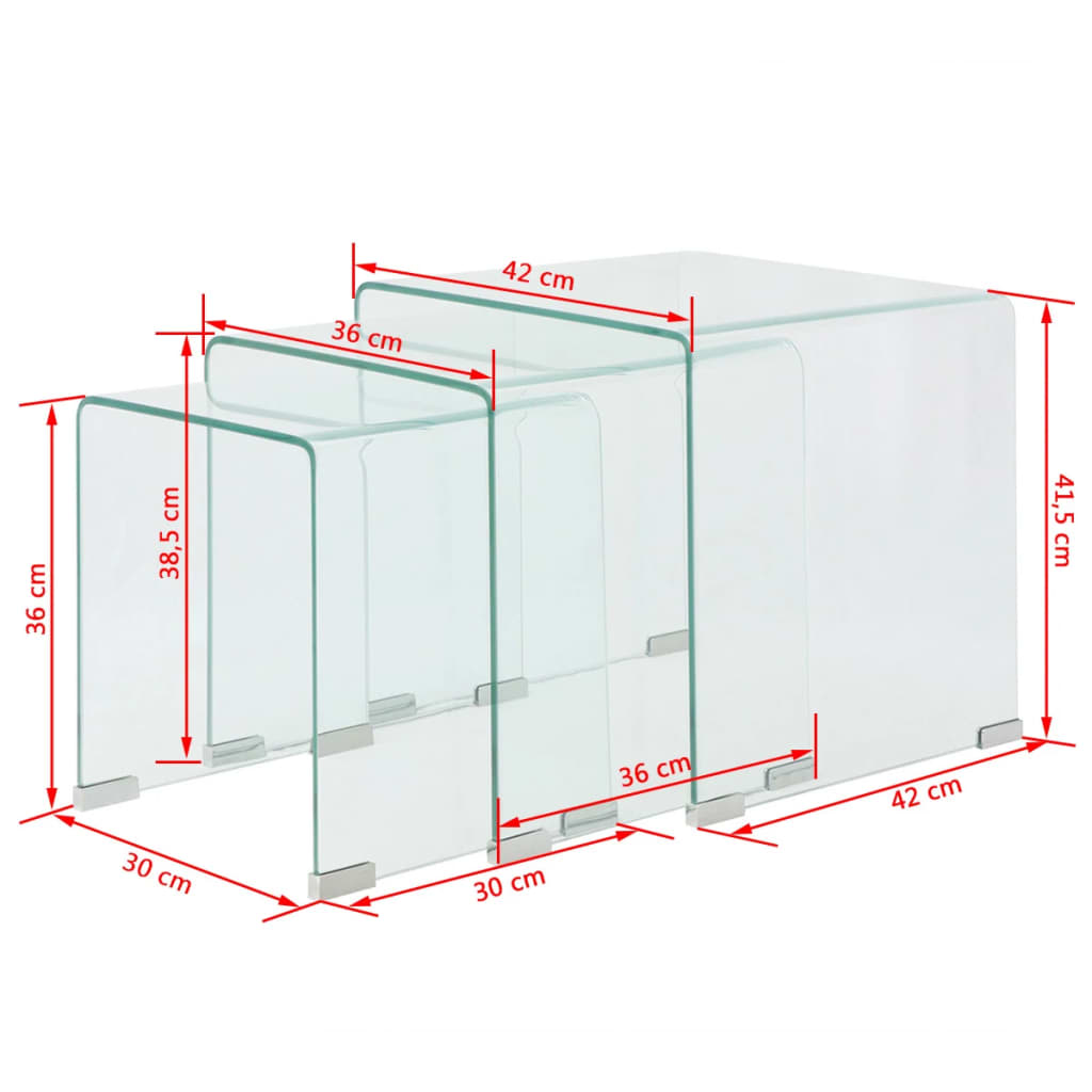 vidaXL Side Table Set 3-piece Transparent Tempered Glass